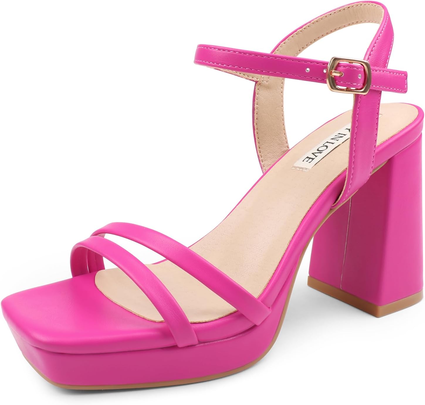 JOY IN LOVE Platform Heels for Women 3.5 Inch Chunky Block Heel Ankle Strap Sandals