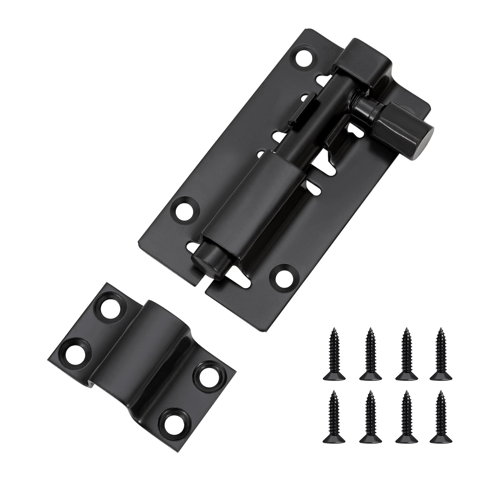Jelken Black Door Lock Bolts 3"(75Mm), Heavy Duty Door Latch Slide Bolts Lock With Screws For Bathroom Bedroom Shed Garden Toilet, 3 Inch