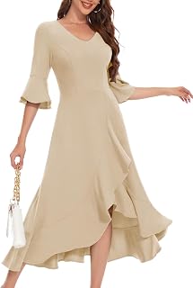 Women's Wedding Guest Dress Elegant Formal Cocktail Bell Sleeve Dress for Prom Homecoming Tea Party