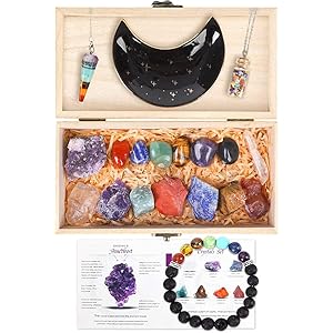 Healing Crystals and Chakra Stones Set – 20PCS Chakra Stones Collection, Rocks and Crystals Chakra Crystal Set, Pendulum and Magic Bottle Necklace, Moon Tray, Chakra Bracelet…