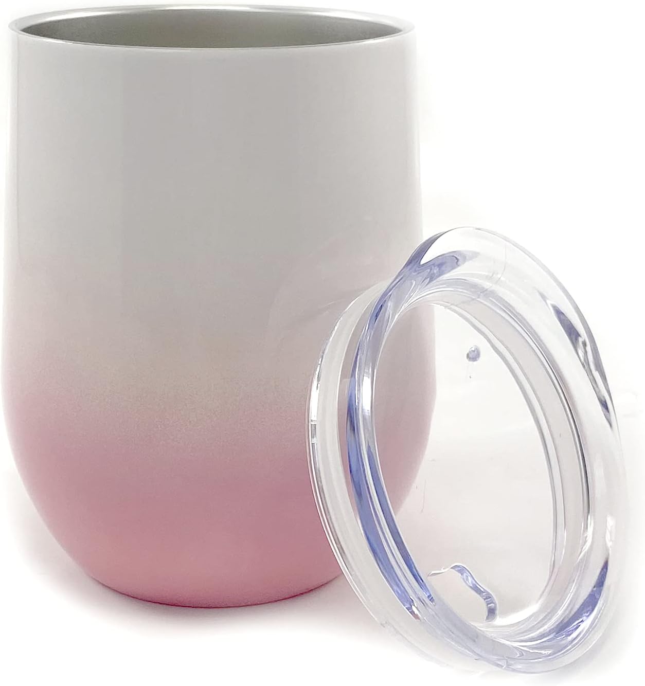 Trend Setters 12 oz Stemless Stainless Steel Wine Tumbler with Lid - White to Pink Ombre SSWINWP