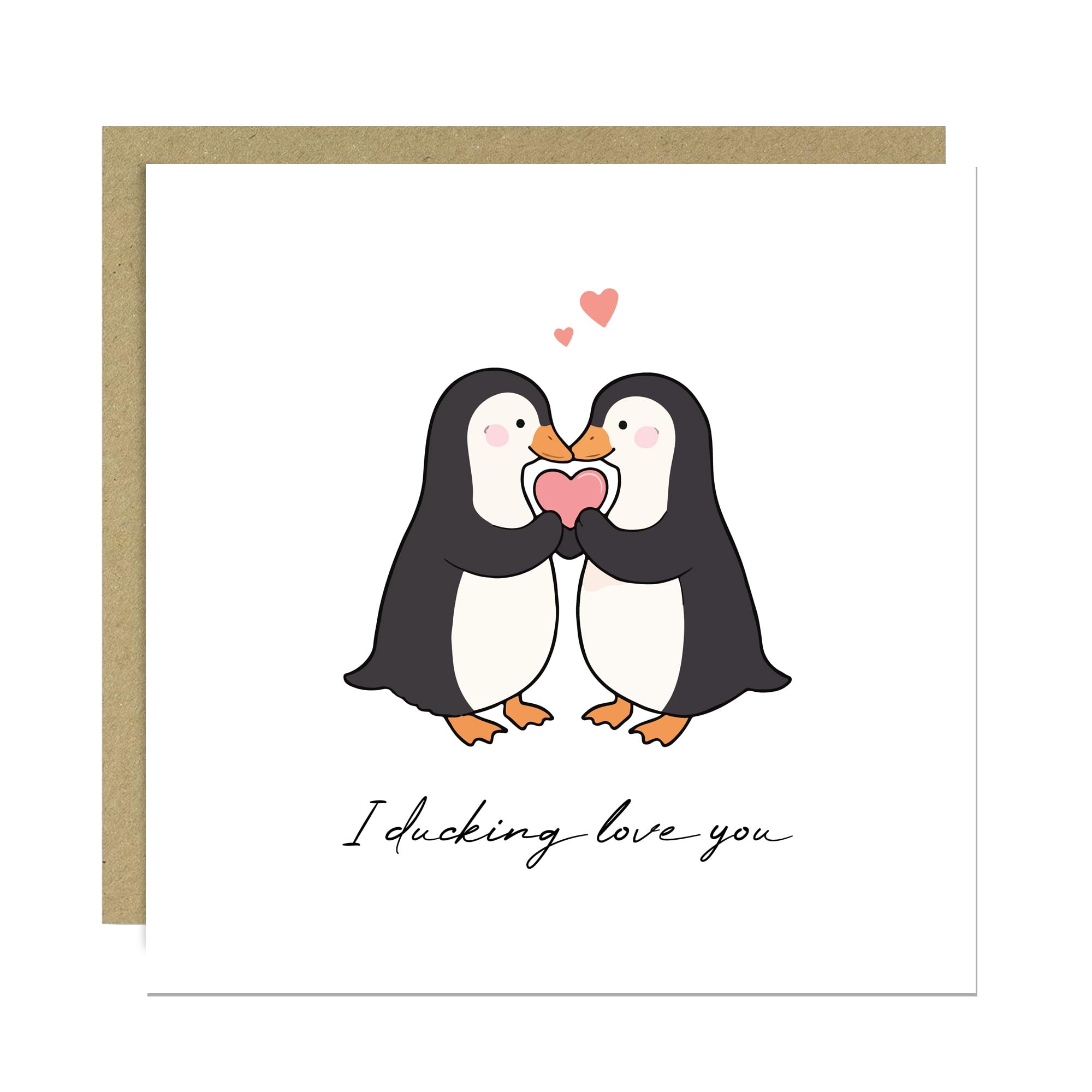 RED OCEAN Valentines Card, Valentines Day Card, I Love You Beary Much, Card For Boyfriend, Girlfriend, Husband, Wife, Card For Anniversary With Kraft Envelope (14cm x 14cm, Ducking Love)