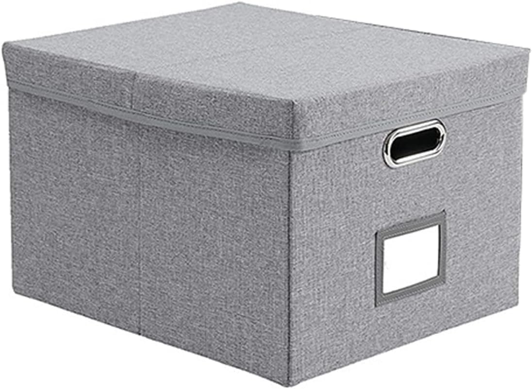 Arabest File Organizer Box with Lid, Collapsible Linen Filing Cabinets, Large Capacity File Folder Storage Box for A4 Paper Size, Easy Storage Bin for Office Home School (1 PCS)