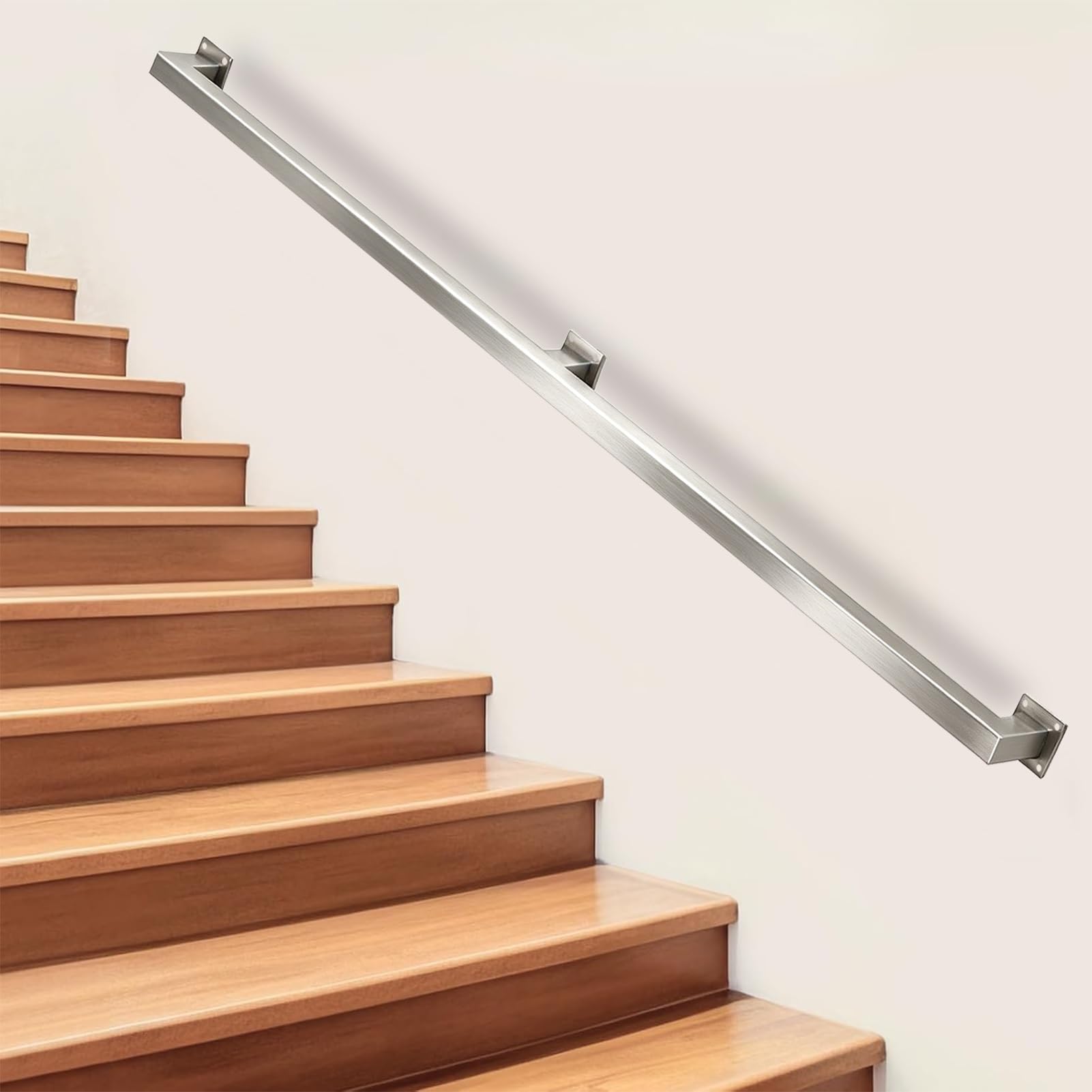 Drsyffsup Square Tube Handrail for Indoor Stairs, Wall Mount Metal Stair Railing, Morden Industrial Hand Rails, 500lbs Load, Loft Porch Deck Safety Rail, Non-Slip for Kid Seniors Pregnant(16ft/4.8m)