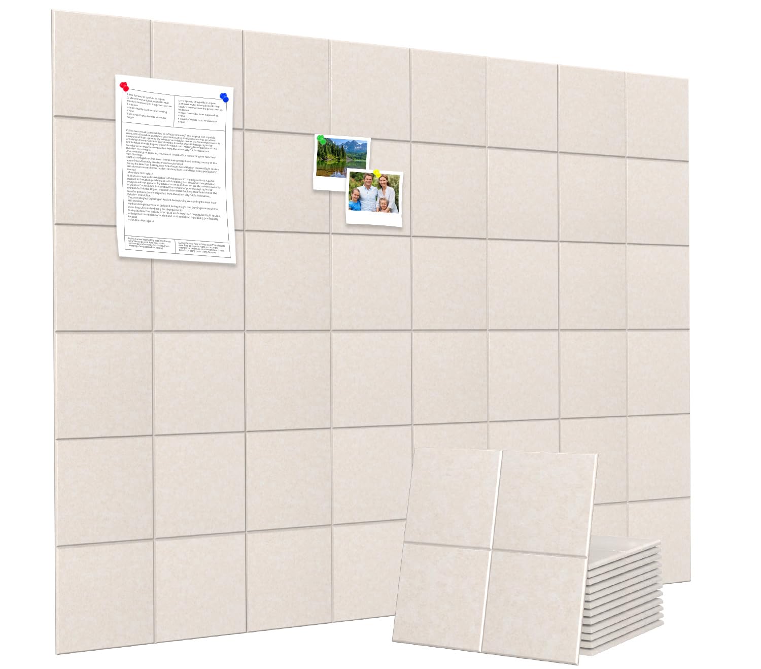 Large Cork Board Alternative 120 x 90 cm Felt Bulletin Board Tiles, with 30 Pushpins, 60 Adhesive Tabs, 12 Pack Slat Wall Paneling, Cork Boards for Office Push Pin Board Felt Board-Oatmeal