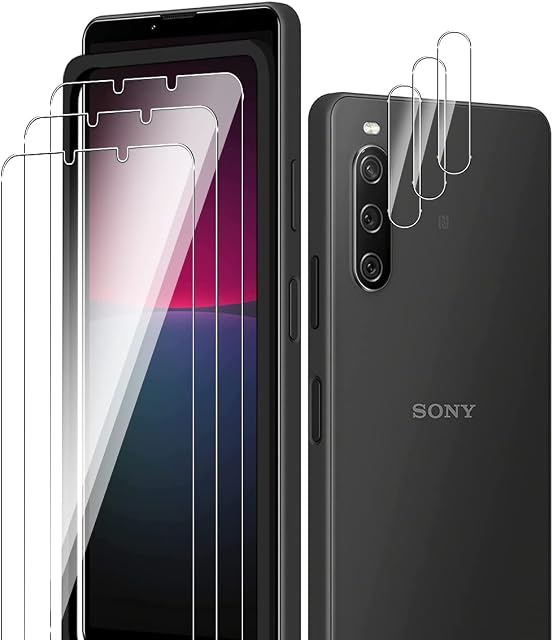 PYue Screen Protector Compatible with Sony Xperia 10 IV 5G, 3 Pack Tempered Glass + 3 Pack Camera Lens Protector + Easy Installation Frame, 9H Hardness Anti-Scratch HD Bubble-Free Screen Protector