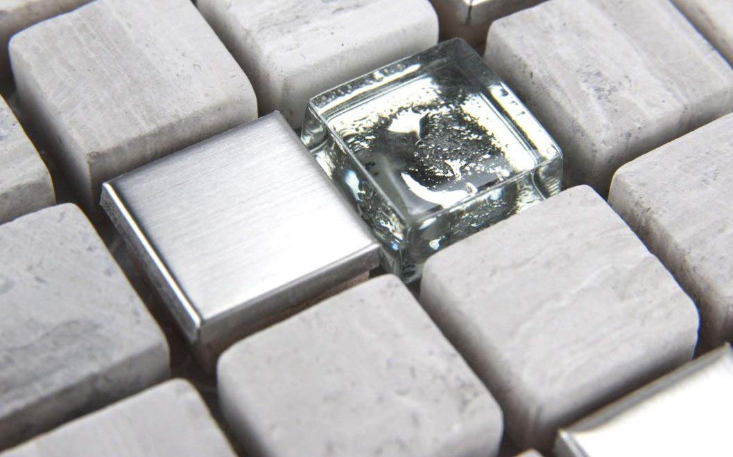 Mosaïque Verre Acier Inox Bador - Or/Argent/Noir - 1M² (8mm) - Carreaux 30x30cm