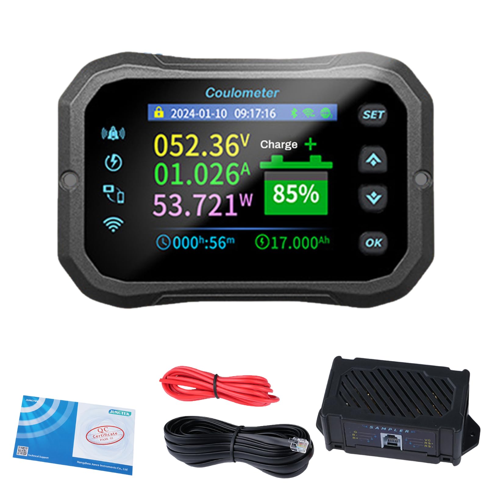 Monitor Batteria, WIFI Tester Coulomb 12V 24V 36V 48V 72V Controllo Remoto APP con Allarme Digitale Voltmetro 600A 10-100V per Roulotte Impianto Solare