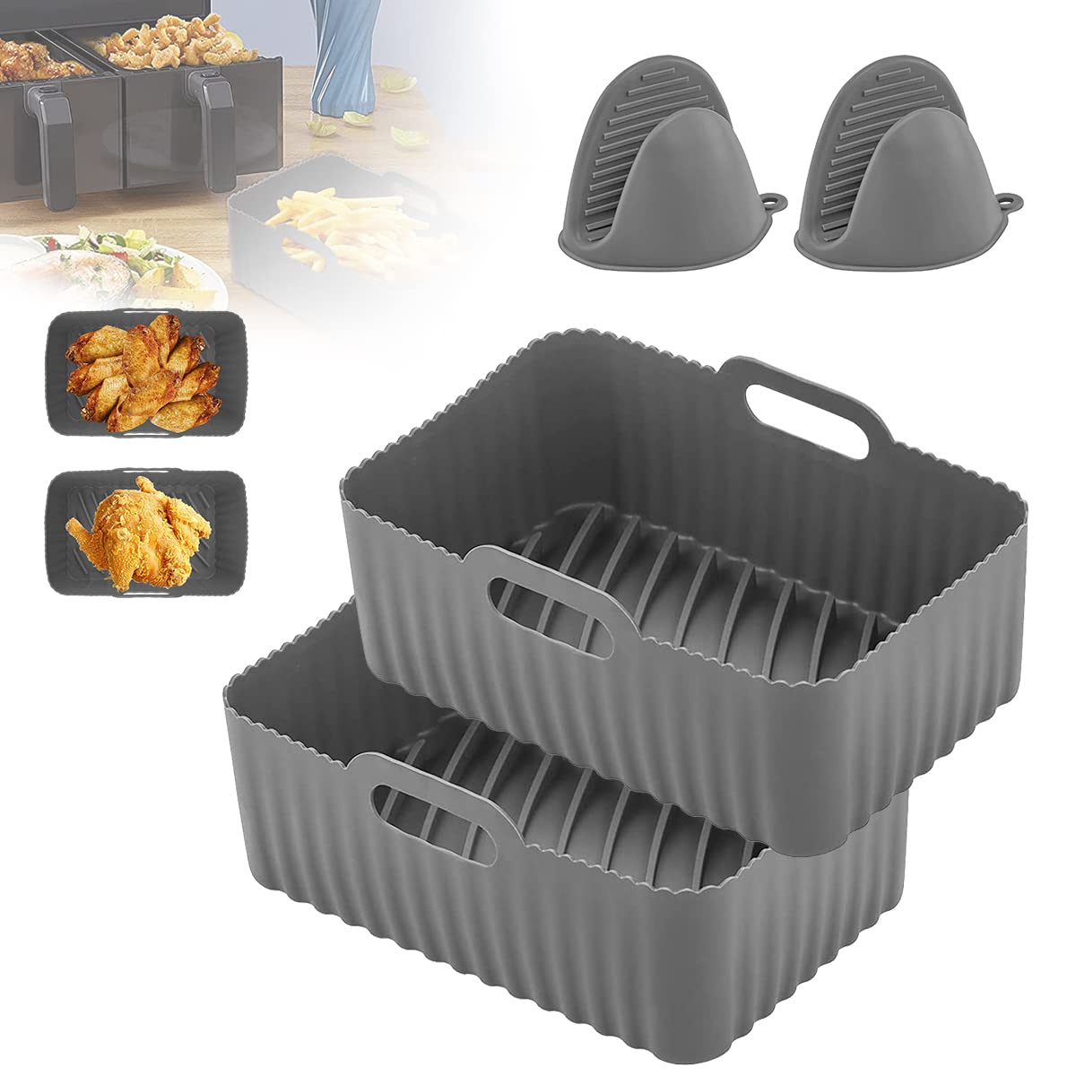 SHUOMAO4PCS Silicone Liner for Ninja Dual Air Fryer 9,5L AF400UK,Reusable Air Fryer Liner Accessoriesfor Ninja Foodi MAX Dual Zone AF451/AF400UK/AF500UK,Tower,Vortex Air Fryer