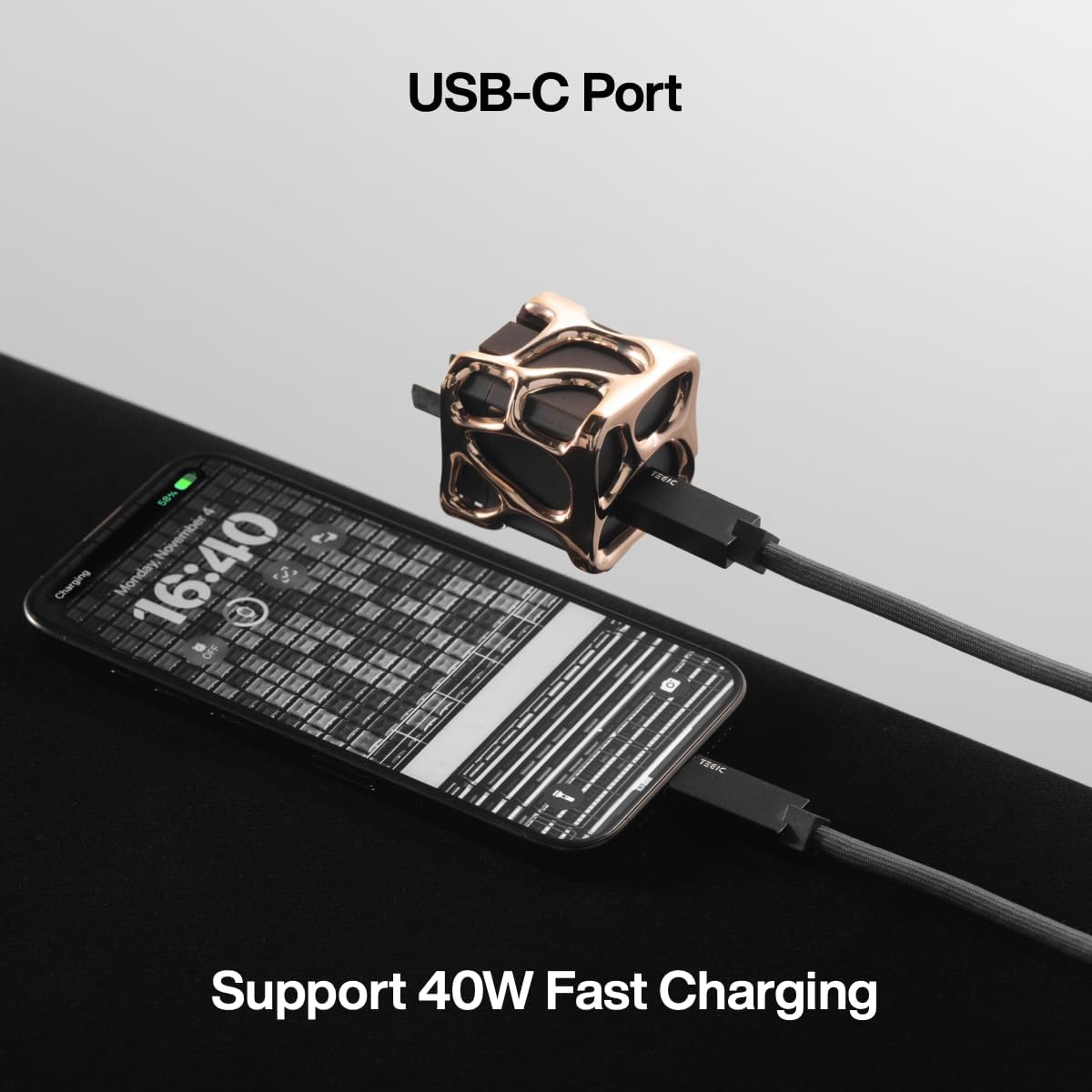 Angry Miao Emptiness USB C Charger Block 40W, GaN Portable Charger Fast Charging for iPhone 15/15 Plus/15 Pro/15 Pro Max, 14/13 Series, iPad,(Cable Not Included),Silver
