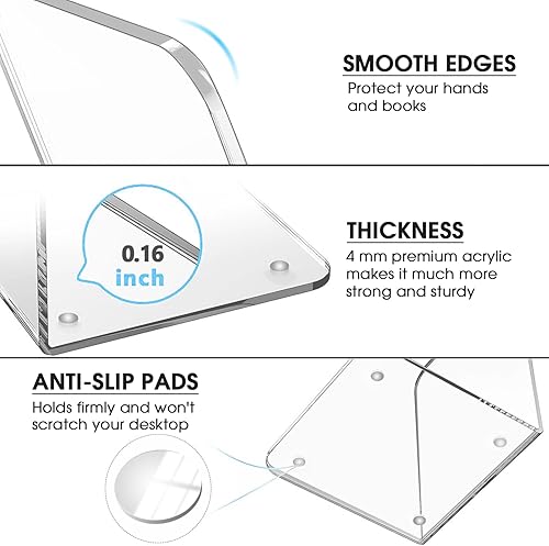 Miniatura 3 de MaxGear Sujetalibros de acrílico para libros, extremos transparentes para estantes, sujetalibros decorativos para estantes, antideslizantes,