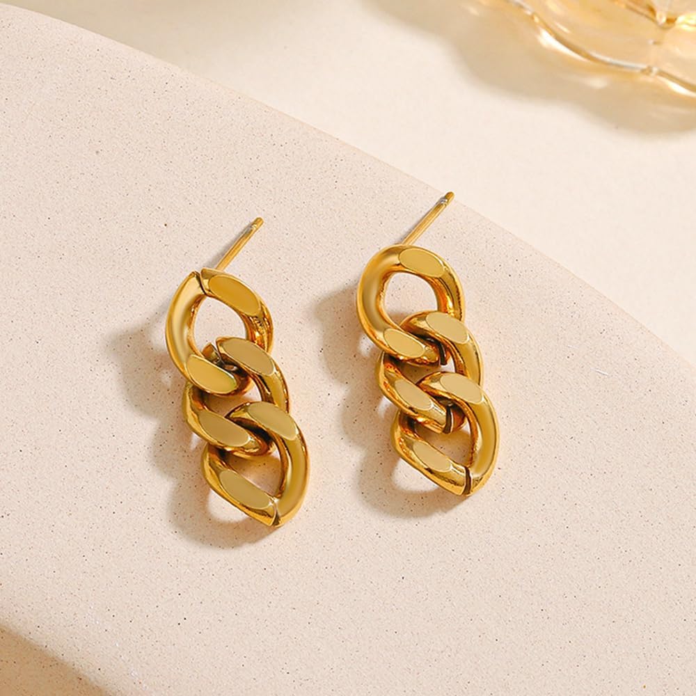 Silver Cuban Link Earrings for Women Minimalist Chunky Chain Link Studs Dangle Earrings Modern Simple Designer Drop Earrings Valentine's Day Jewelry - Image 7