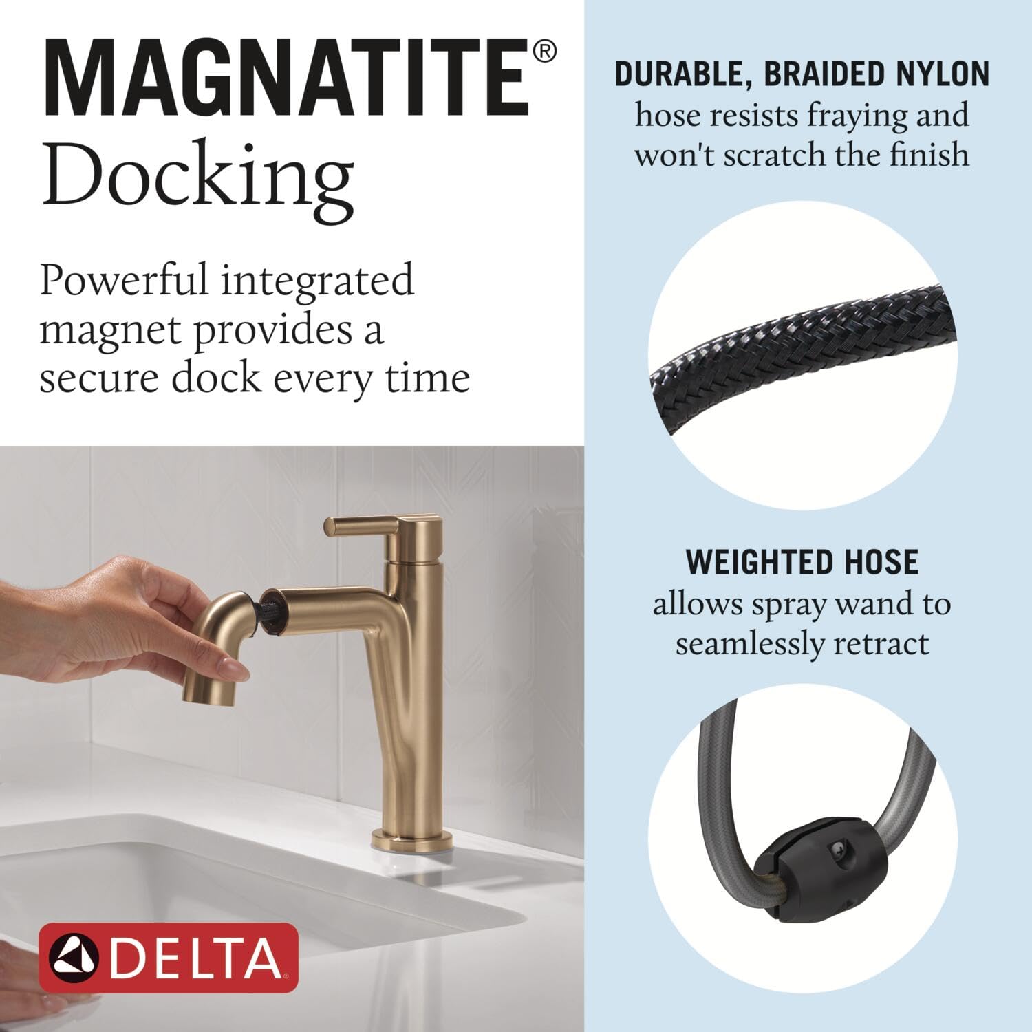 Delta Faucet Nicoli 15849LF-CZPD - Grifo de baño extraíble de un solo agujero, grifo de baño dorado, grifo de baño con pulverizador extraíble, grifo de baño de una sola manija, bronce champán