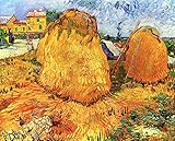 WahooArt Peinture à l'huile sur cadre en bois, 18 x 14 inches / 46 x 36 CM, Gallery wrap - (Pret d'etre accroche) - Peinture sur la toile tendue, Vincent Van Gogh, Haystacks in Provence