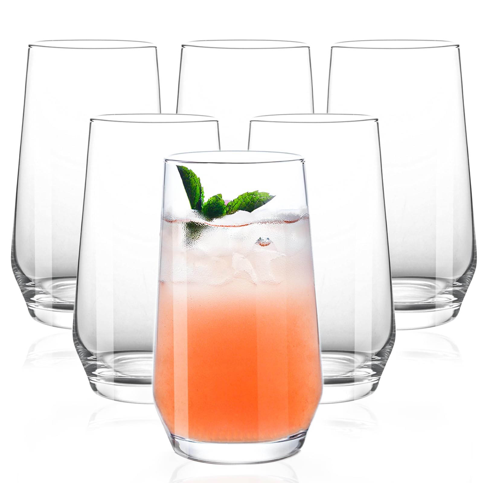 Drinking Glasses Set of 6 16 4oz Highball Glasses Crystal Clear Tall Water Glasses Glass Cups for Cocktail
