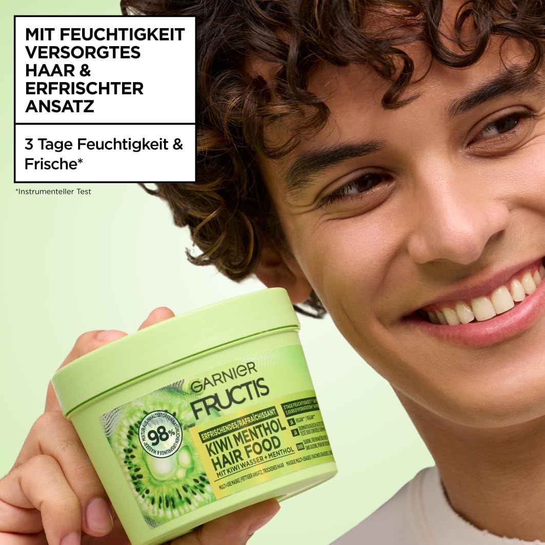 Garnier Fructis odświeżająca maska do włosów kiwi mentolowa do włosów, multi-zastosowanie z wodą kiwi i mentolem, dla nawilżenia i świeżości, 400 ml