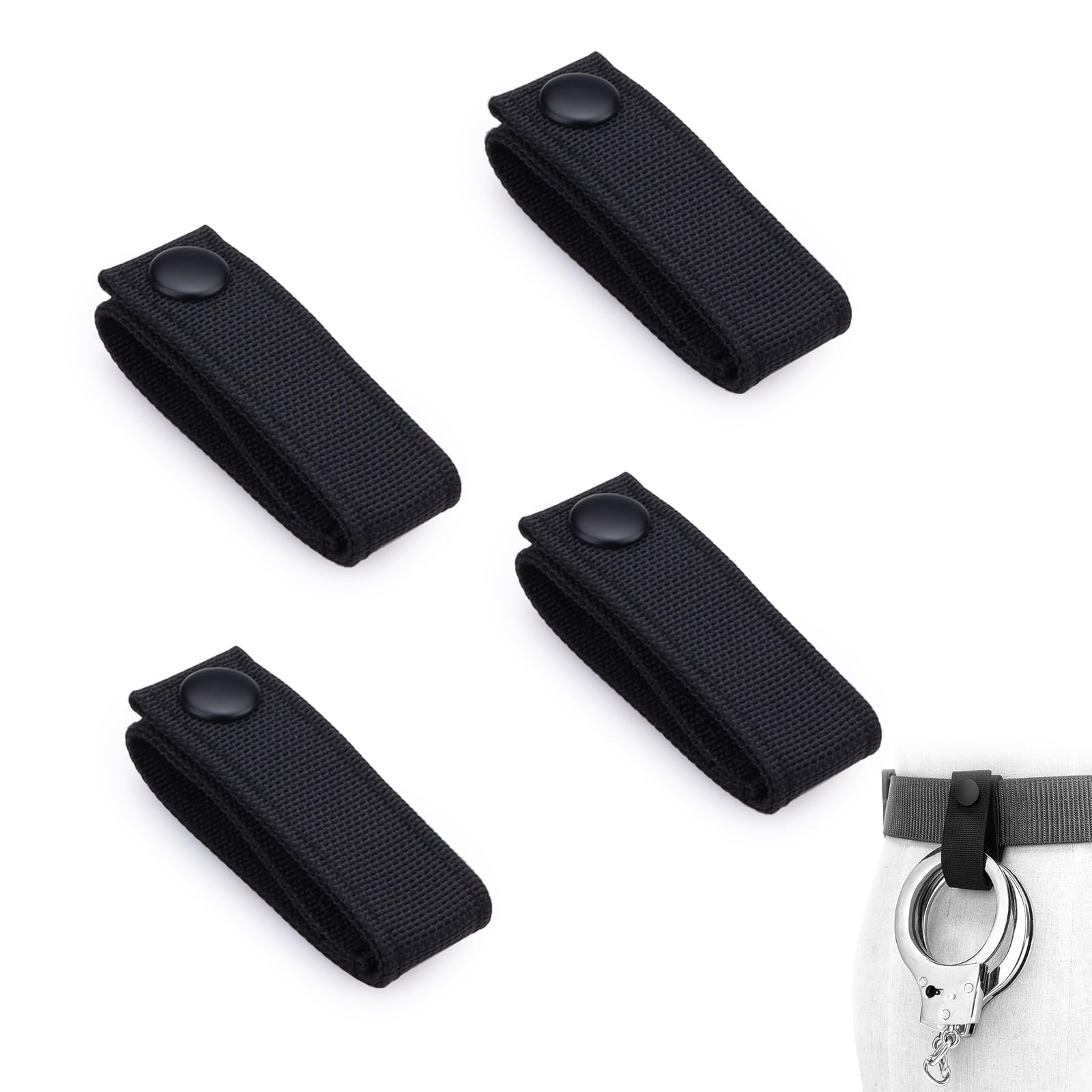 Modixun Unisex Black 4 Pieces Nylon Handcuff Strap With Single Snap Closure, Keeper Handcuff Holder Slide-On Quick Release Clip Hook Fits 5.7Cm Duty Belt Law Enforcement Police Sheriff