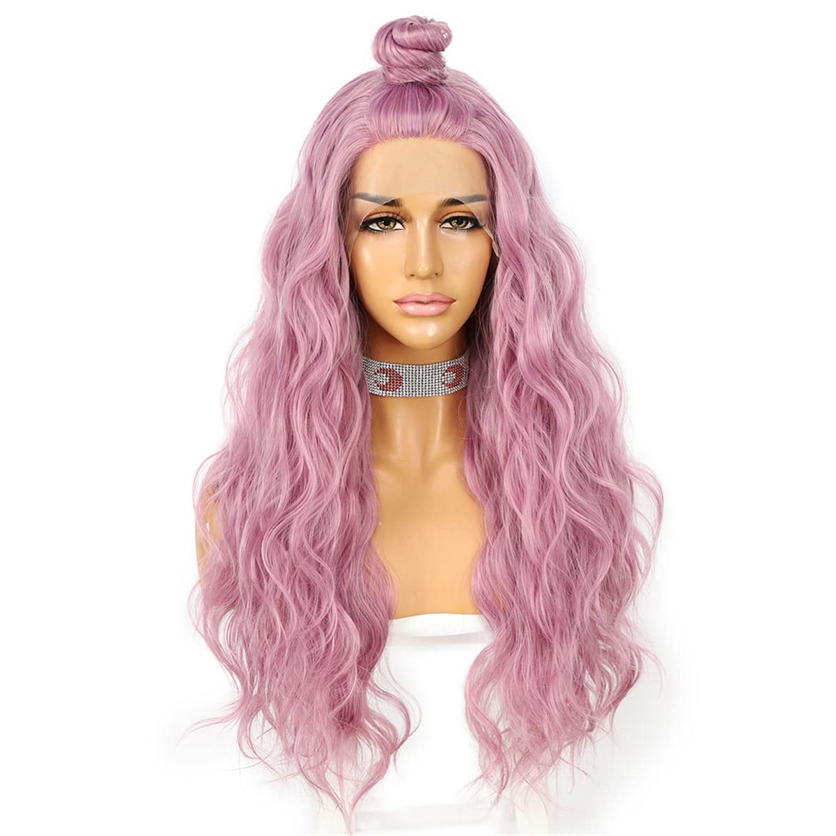 INPETS Synthetische Lace Front Perücken,Rosa Farbe Natürliche Wasserwelle Lace Front Perücke Für Frauen Hitzebeständige Faser Cosplay Make Up Hochzeit Party Perücken,18 inch