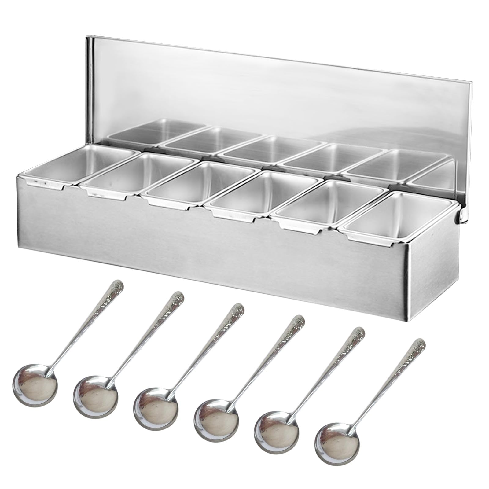 Contenitore per ingredienti di pizza, in acciaio inossidabile, accessori per la gastronomia, 4 griglie, contenitore per spezie, contenitore per barbecue con coperchio, porta-condimenti, bar,
