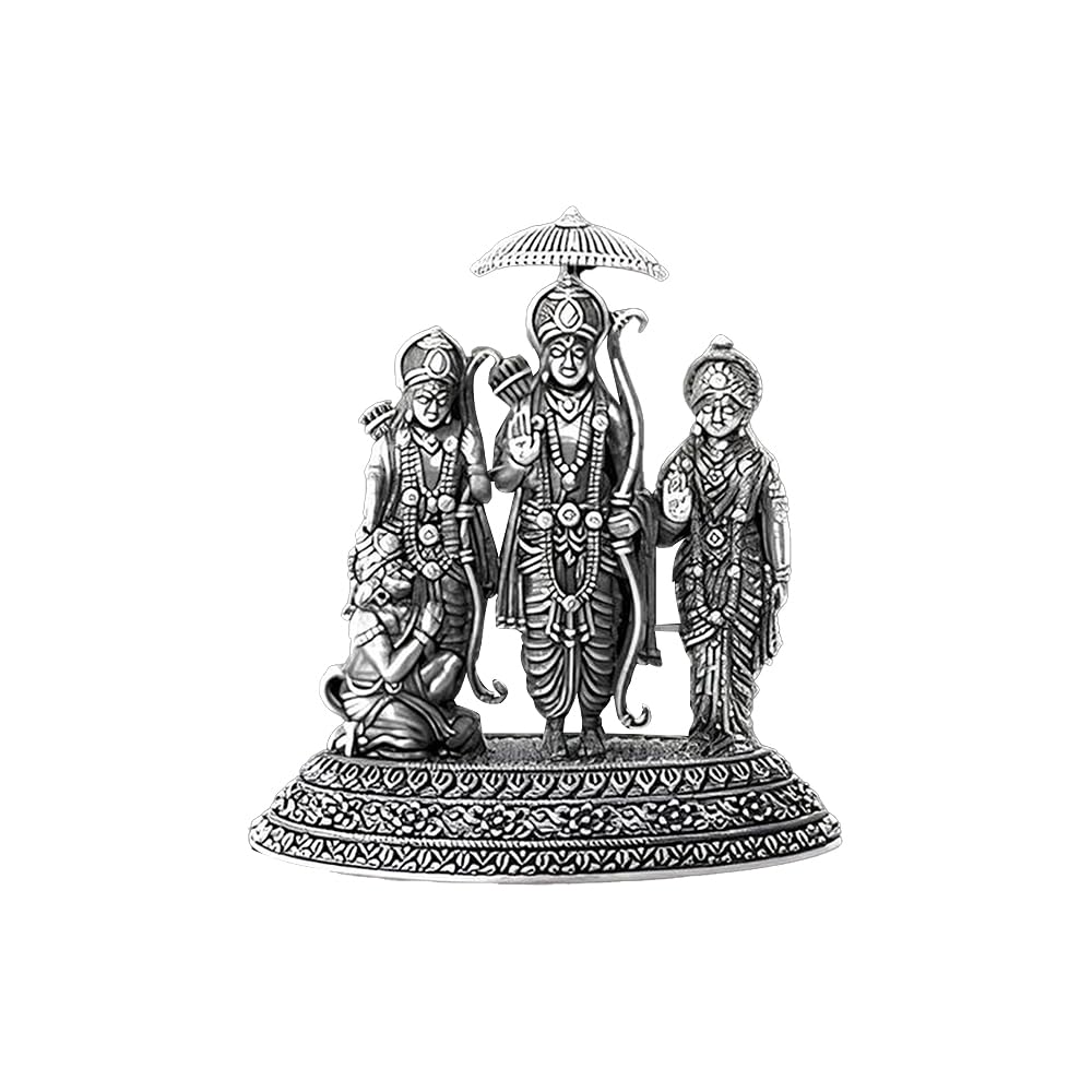 SILVIYA Silver Ram Darbar 2D Idol Set - Pure Silver Ram, Sita, Lakshman & Hanuman for Home Temple - With Certificate of Authenticity and 925 Stamp