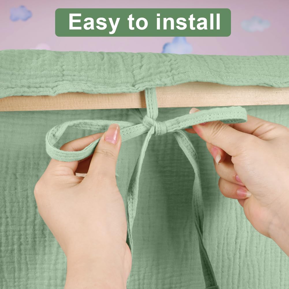 Vicloon Tenda Letto Bambini 100% Cotone, Tenda Letto Montessori per Letto Bambini, Baldacchini in Tessuto, Tenda da Letto per la casa in Mussola, 135 x 360 cm, Verde Chiaro