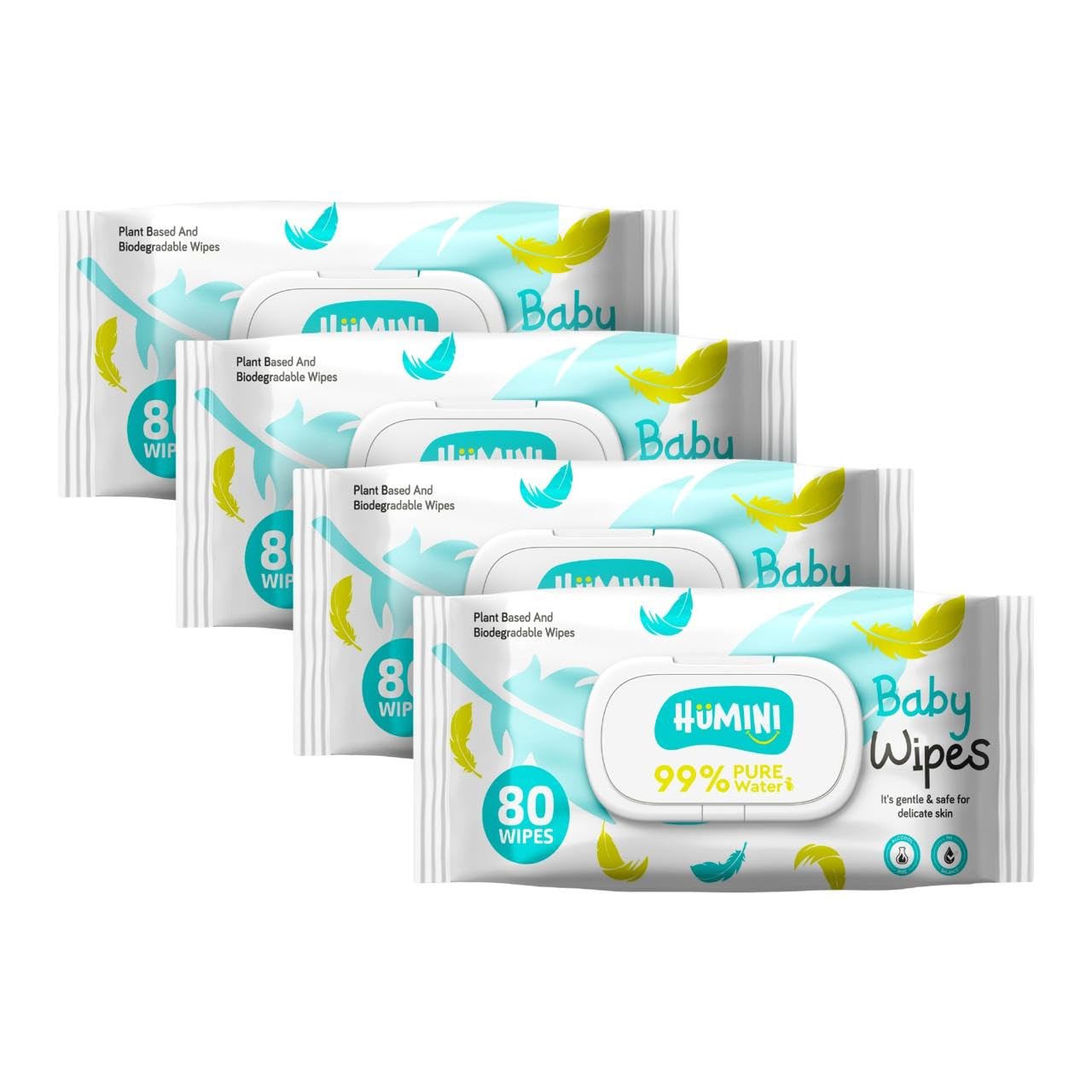 Humini Natural Care Baby Wet Wipes with Lid | Plant Based And Biodegradable Wipes | For Baby's Sensitive Skin 80 Pcs (Pack of 4)-image-30