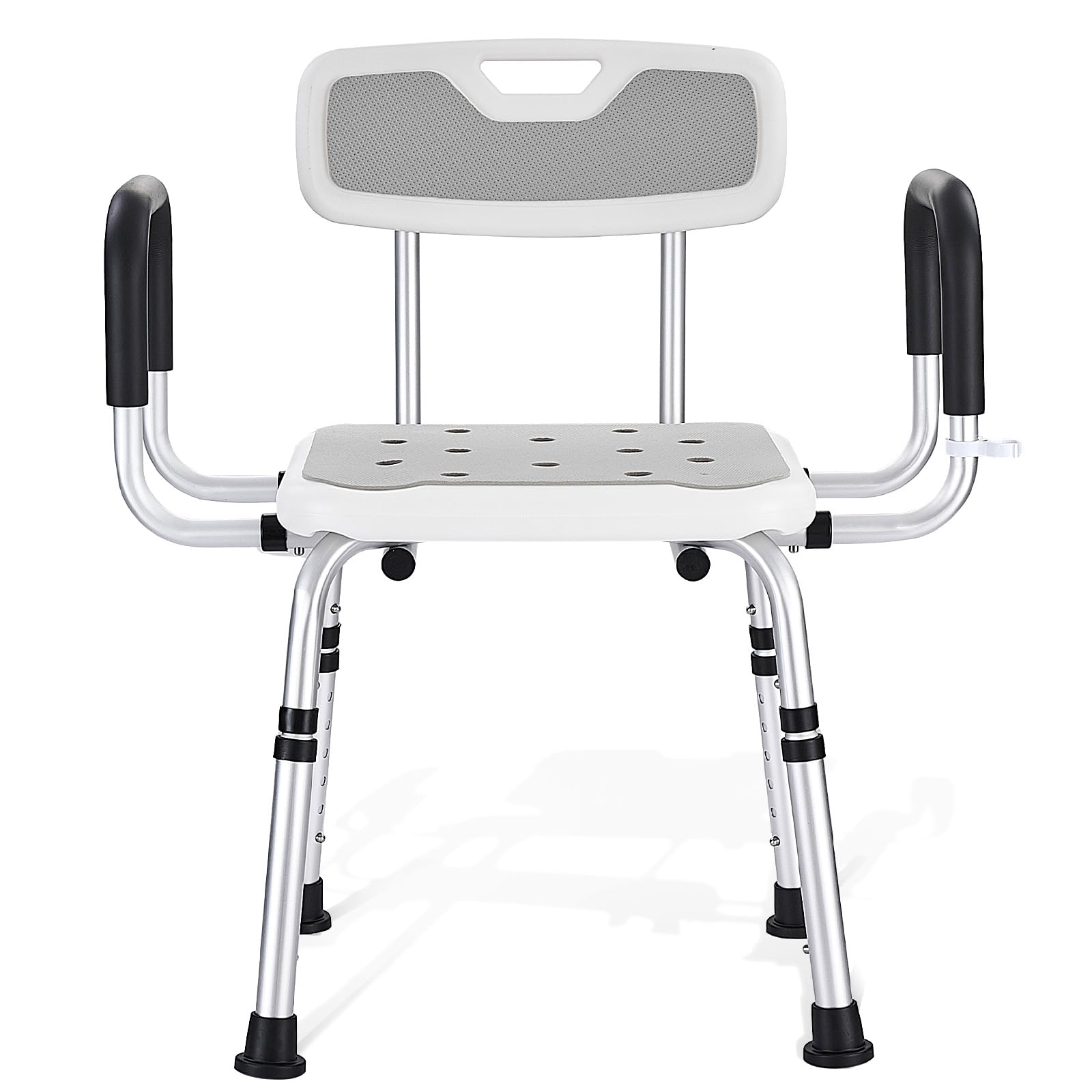 Silla de ducha para ancianos, taburete de ducha resistente con 2 ajustes de brazos extra anchos y respaldo, asiento de ducha bariátrico de seguridad antideslizante de 330 libras, altura