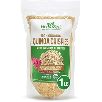 HerbaZest Quinoa Crispies Organic 1 LB Vegan, Gluten Free & USDA Certified Light, Crunchy & Protein-Rich Perfect for Yogurt, Cereal, Granola, Fruit Salads, Desserts, and More