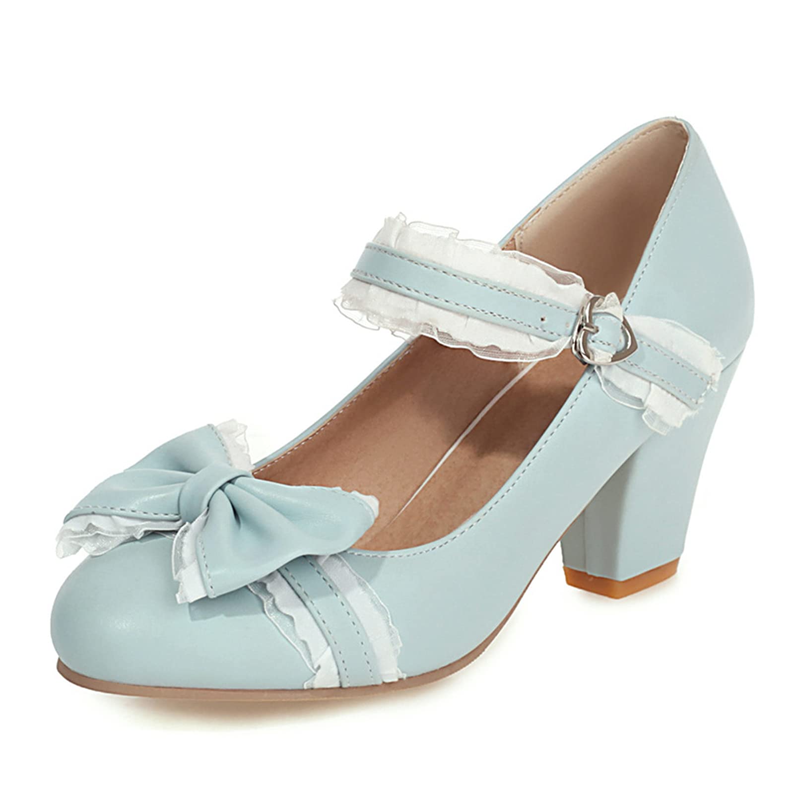 Women Retro Mary Janes with Cute Bows and Block Heel
