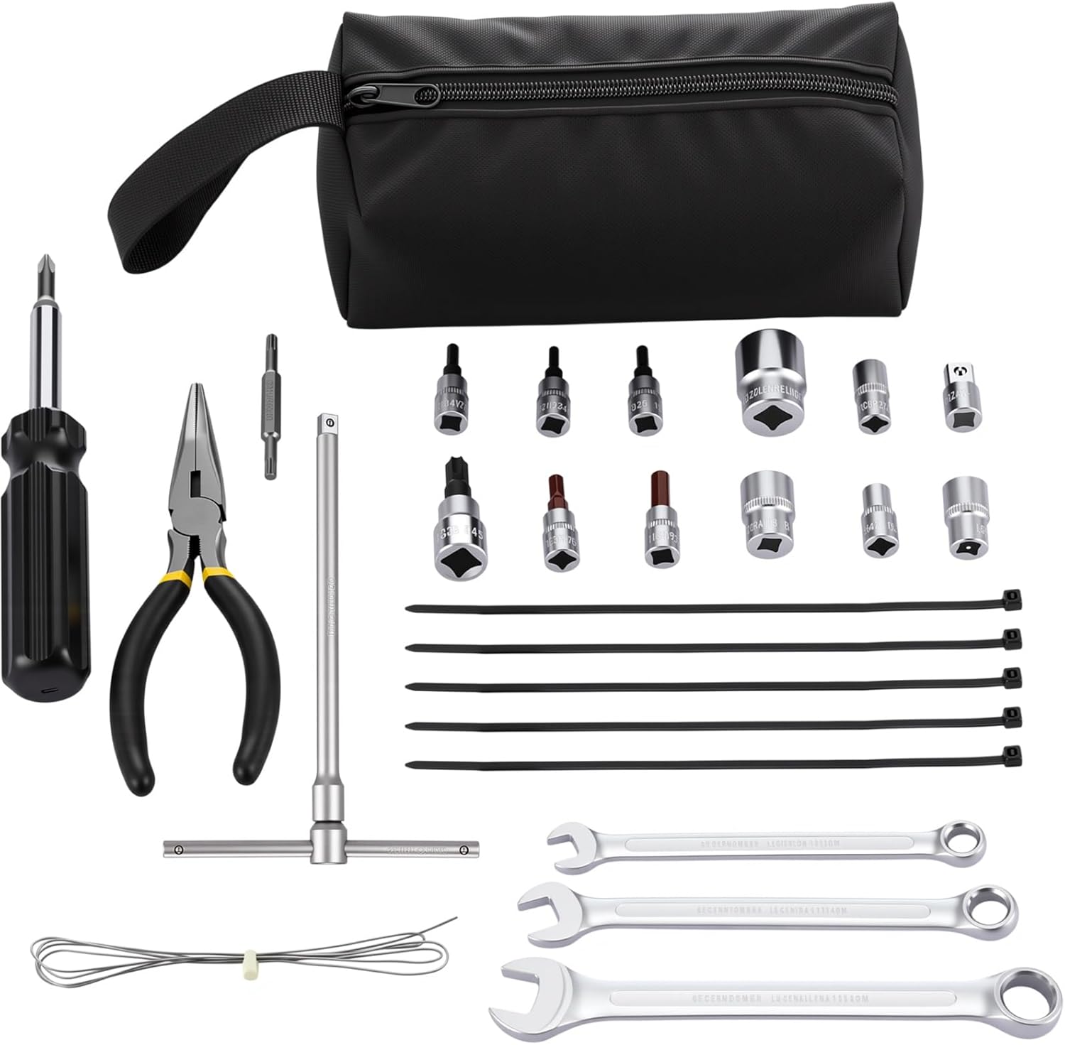 26 Pcs Motocross Tool Kit Include Combination Wrench, Hexagonal Bit, Bits, Sleeve, Screwdriver, Drive T-handle Driver, Drive Adapter, Needle-nose Pliers, Cable Ties (Classic Style)