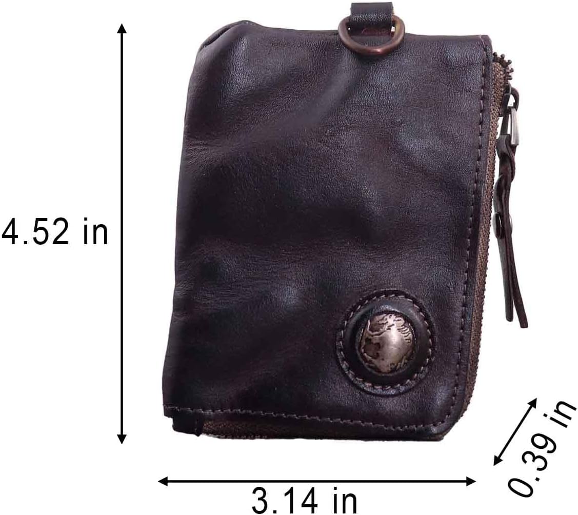 Medieval Pouch, Mini Genuine Leather Coin Pouch Genuine Cowhide Handcrafted Keychain Coin Organizer Zipper Coin Pouch with Card Slot Credit Card Holder Keychain Coin Purse (Coffee) - Image 2