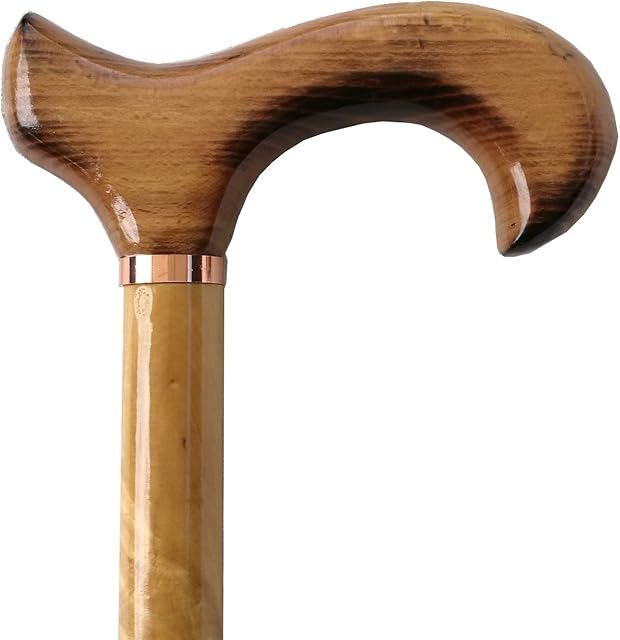 Gents Wooden Scorched Derby Cane with Collar Walking Stick with Natural Wood Stain 94cm (37") Height