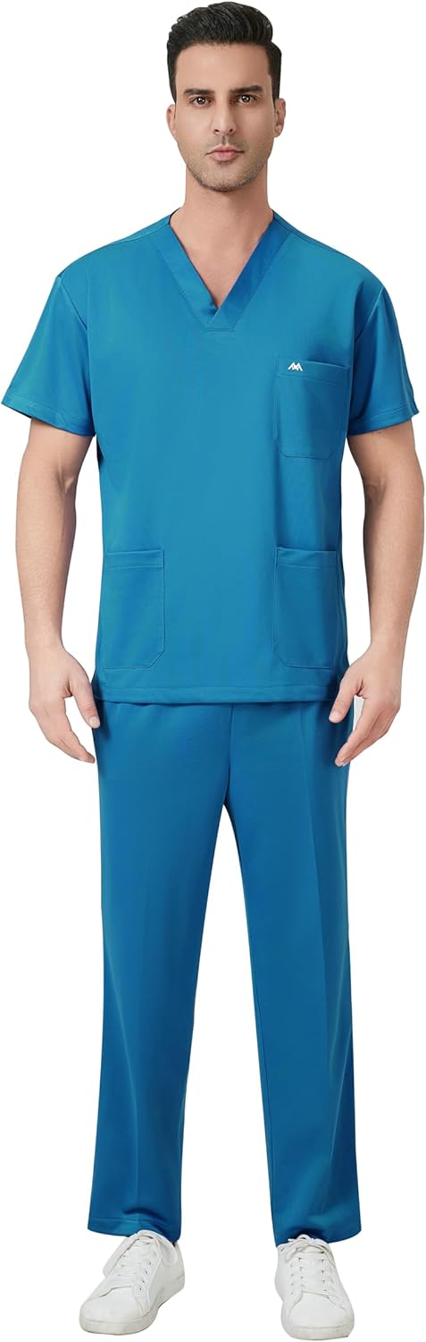 Custom Scrubs Set for Women and Men Nurse Uniform Customized Embroidered Logo Text, Knit Stretch V- Neck