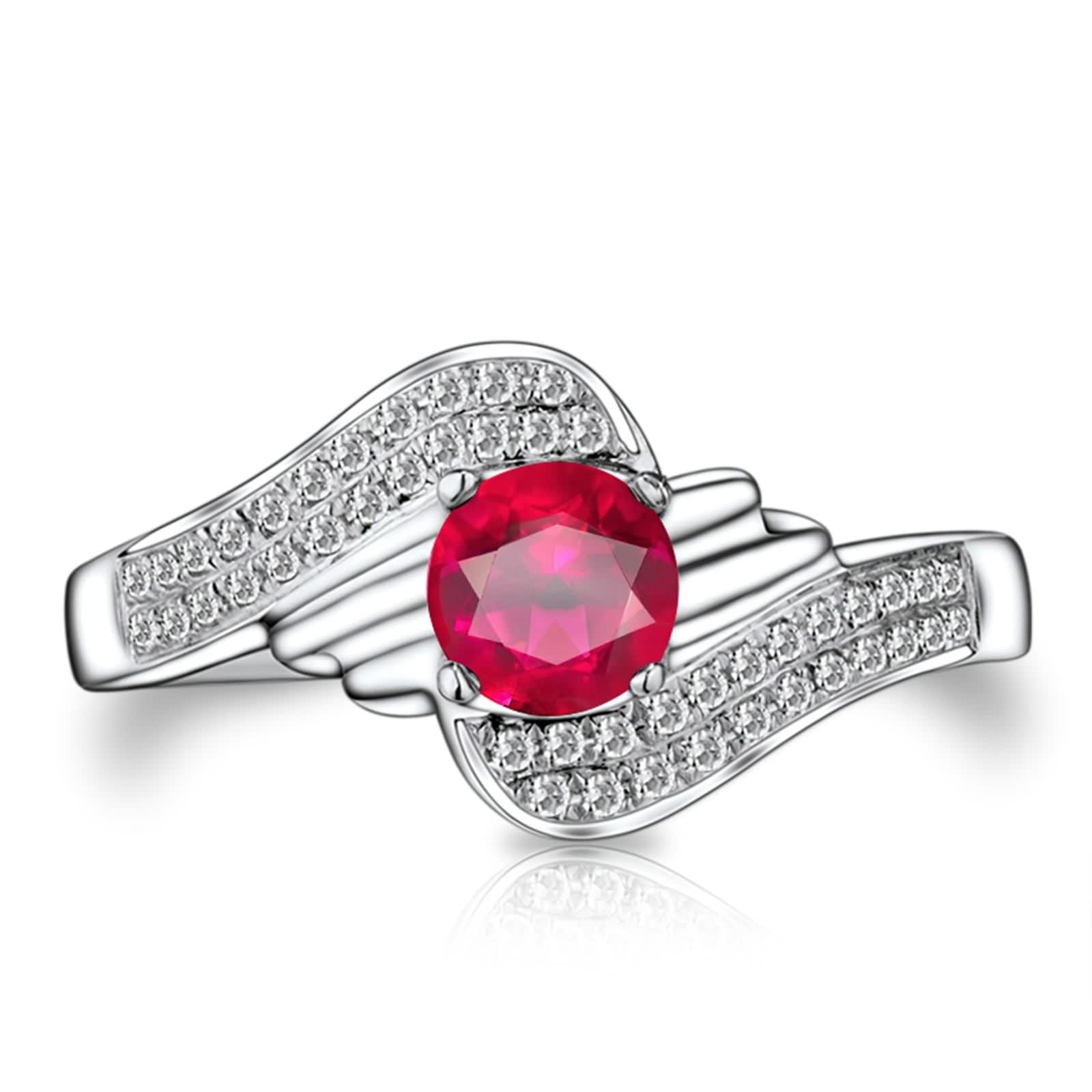 Anillo de rubí, anillo de boda mujer de oro blanco de 18 quilates (750) para San Valentín, aniversario, vacaciones, ajuste cómodo