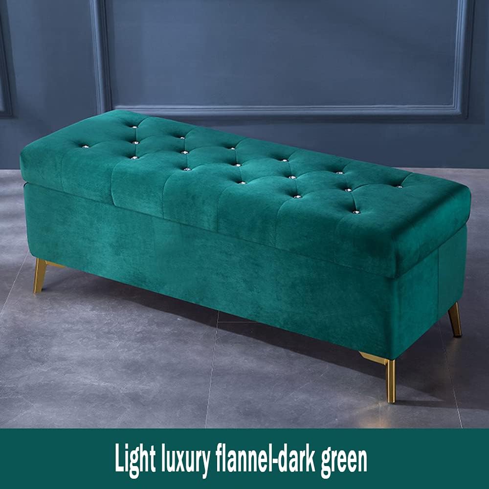 Fire-Resistant Folding Stool for Storing Shoes by The Door, Flannel seat, Raised Metal Legs, Simple Sofa Stool, can Bear 150 kg (Size: 100 cm, Color: Green)