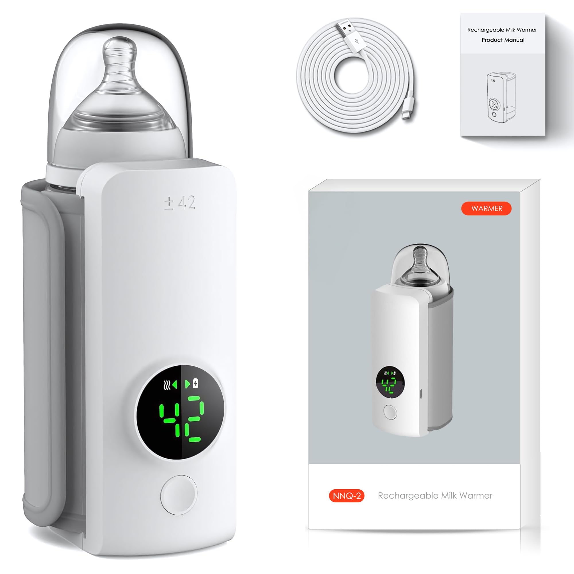 Portable Bottle Warmer for Milk, Electric Bottle Warmer for Breastmilk, 6000mAh Travel Bottle Warmer, Cordless Portable Bottle Warmer for Travel, Bottle Warmer on the Go