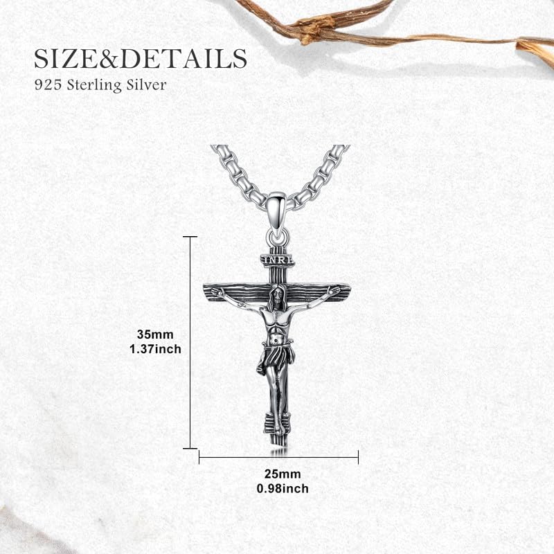 Cross Necklace for Men Women 925 Sterling Silver Crucifix/Baseball/Celtic/Ankh/Bone/Flag/Nail/Gothic Cross Pendant with Stainless Steel Chain for Him Birthday Christmas - Image 5