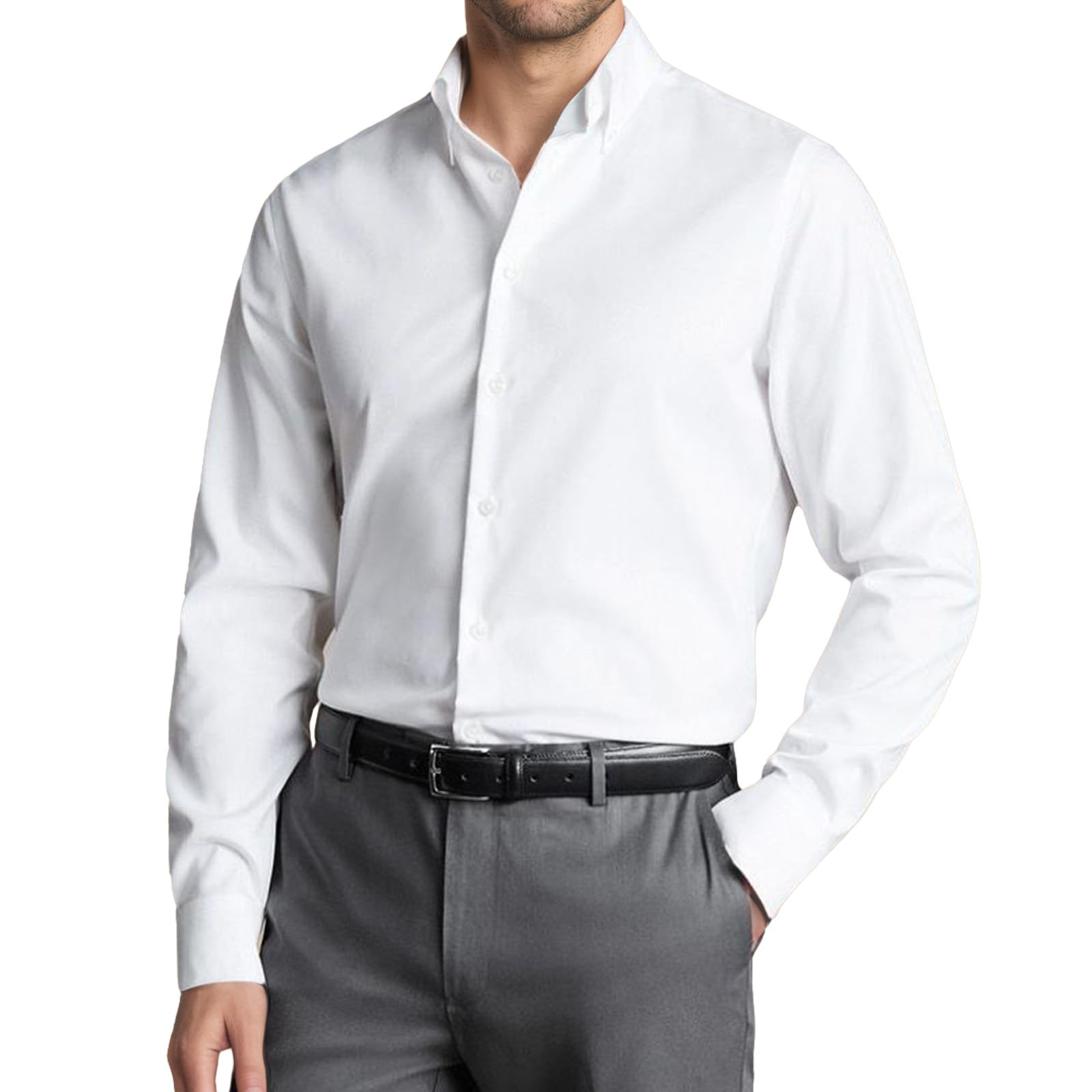 Mens Dress Shirt Long Sleeve Stain Shield Solid Stretch Button Down Shirts Business Date Casual Shirts