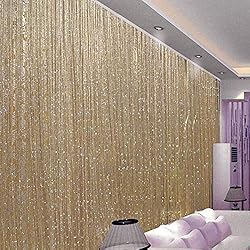 Cortinas Decorativas Para Puertas Cortinas hilo con flecos brillantes, puerta colgante para dormitorio, decoración del hogar, mosquitera, ventana lujo, Patio, boda, moda, divisor habitación(2 piezaschampán)