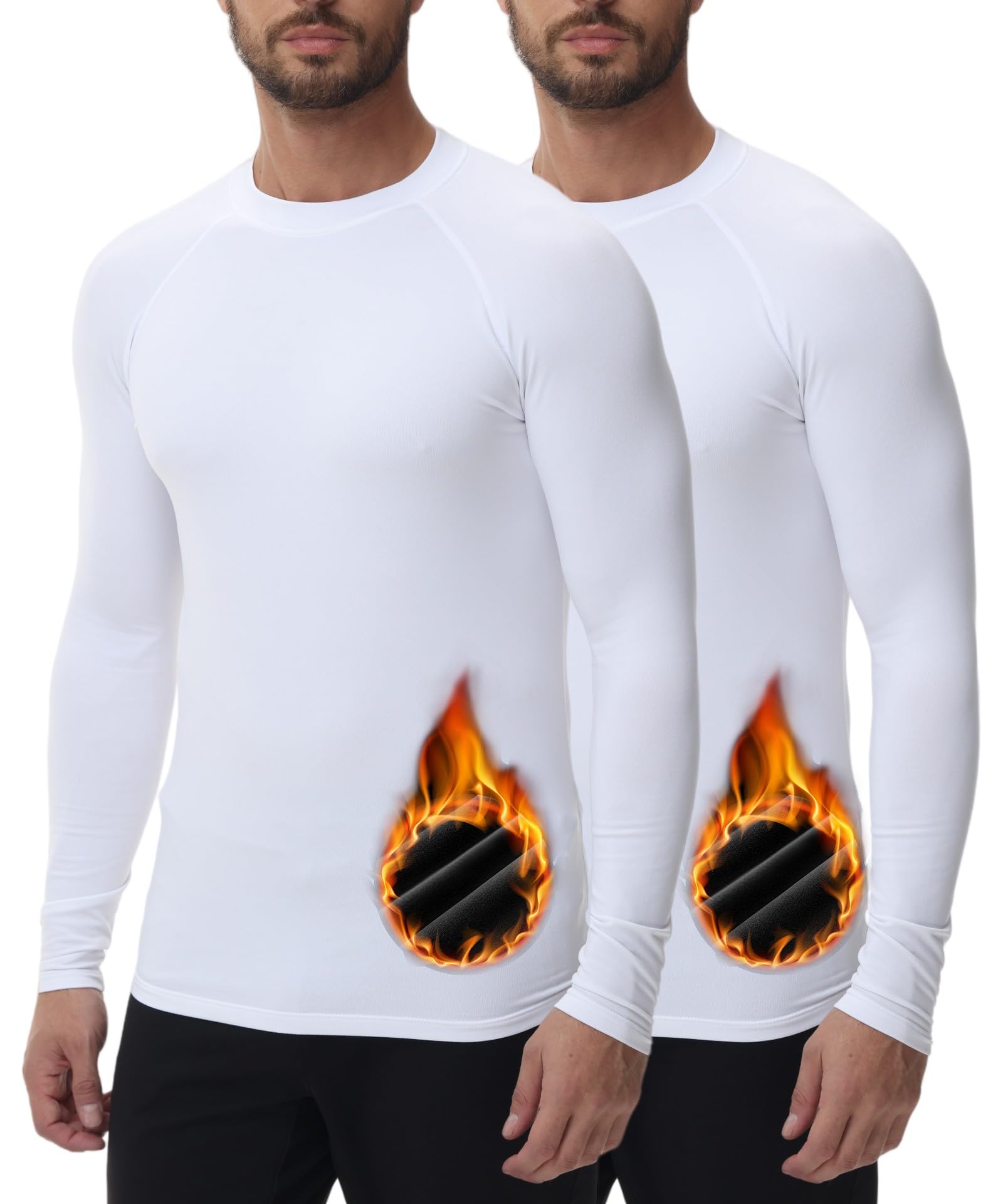 HUGE SPORTS Maillot Thermique pour Homme Hiver Sous-Vêtements Thermiques à Manches Longues Séchage Rapide Course Cyclisme, Blanc/blanc, Medium