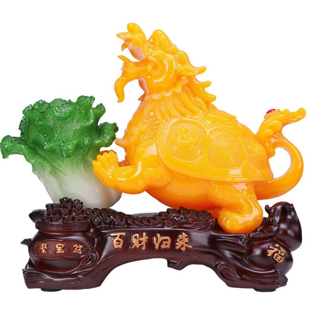 Tortue Dragon et Chou Feng Shui : Statue de Prospérité pour Bureau