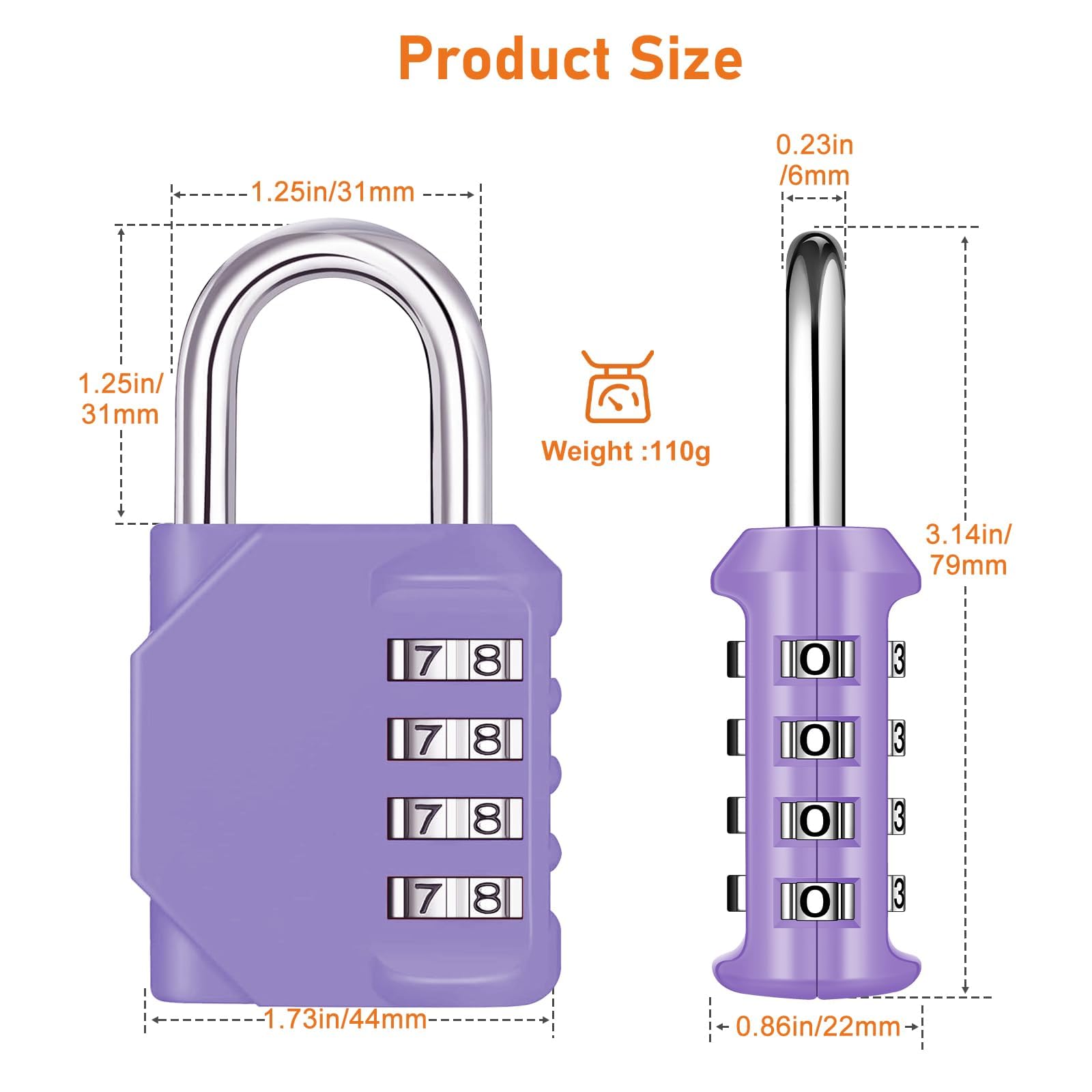 NAGE 4-Digit Combination Padlock with Resettable Code, 2p, Purple - Image 4
