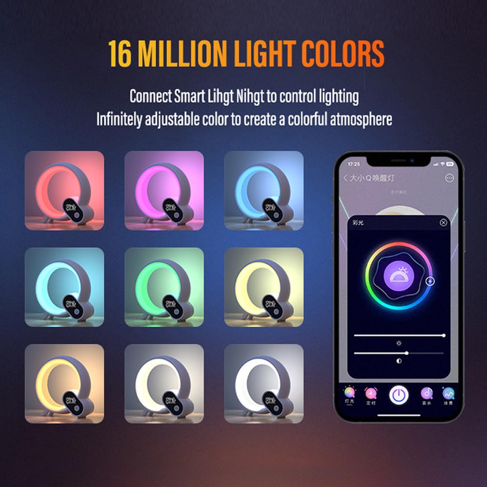 Rhythm Atmosphere Lamp, Sunrise Alarm Clock Wake Up Light, Altoparlante Bluetooth, Luce diurna e notturna con telecomando, Lampada da tavolo dimmerabile Luce notturna per camera da letto white