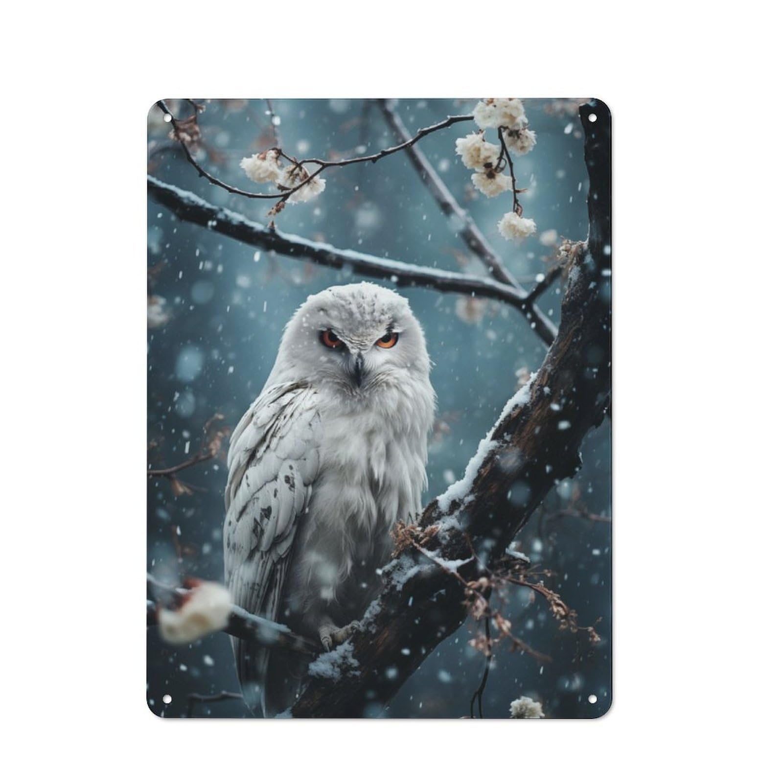 Junmoney Snowy White Owl Vintage Tin Sign 40X30cm For Dining Room Or Kitchen, Suited To Dining Room Decor Fans