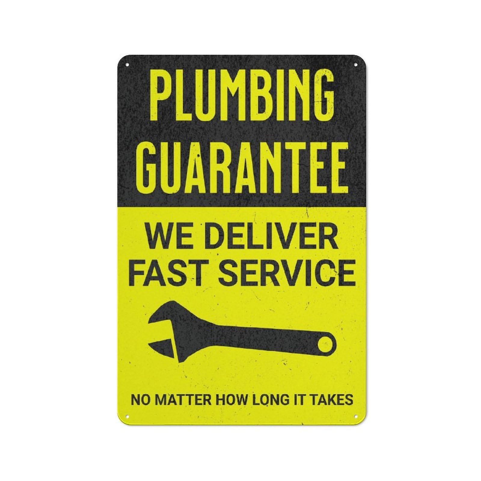 Junmoney Plumbing Fast Yellow Metal Wall Sign 30X20cm, Clean Industrial Loft Wall Plaque For Workspace, Cafe, Hallway Or Garage