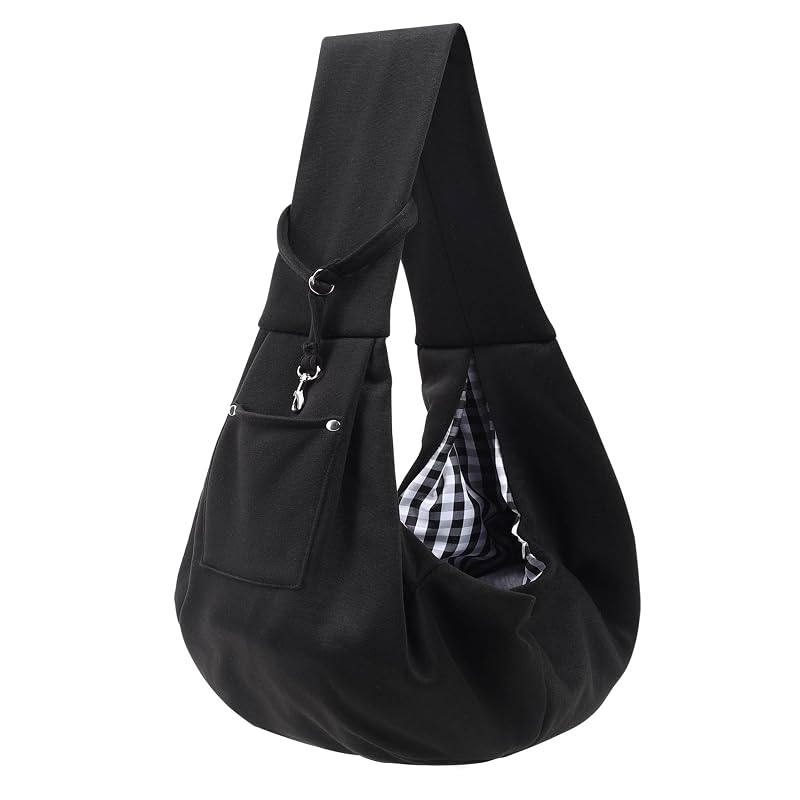 Bolsa sling para transporte de cães e gatos com bolso e design reversível ARZQUT, preta