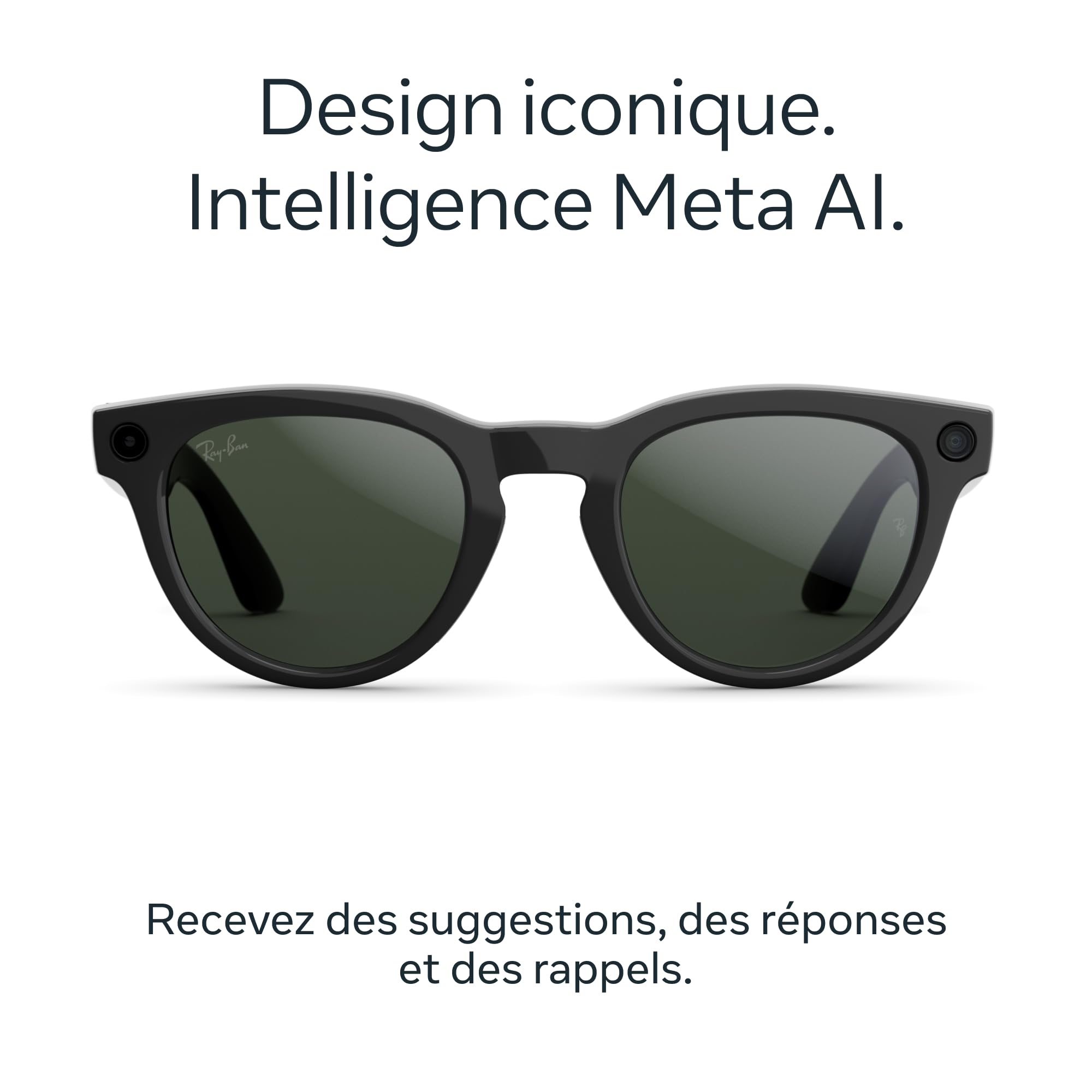 Ray-Ban Meta (Gen 2) Headliner Lunettes IA pour Homme et Femme — Ajustement Pont Bas — Caméra 12 MP, Meta IA — Autonomie 2X — Noir Brillant/Verres Transitions® de Transparent à Vert Graphite