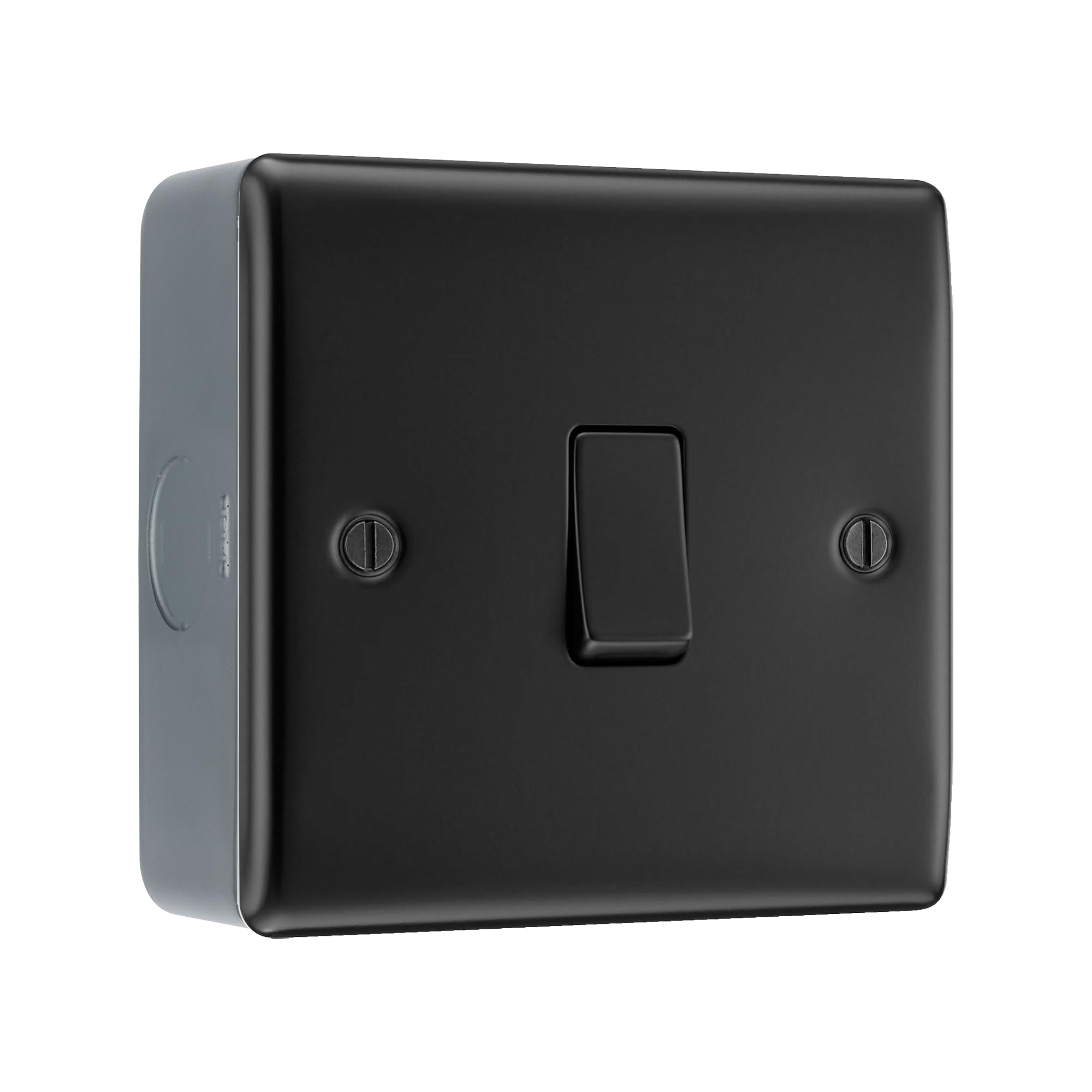 BG Nexus Matt Black 1 Gang Single Light Switch & Surface Pattress Back Box