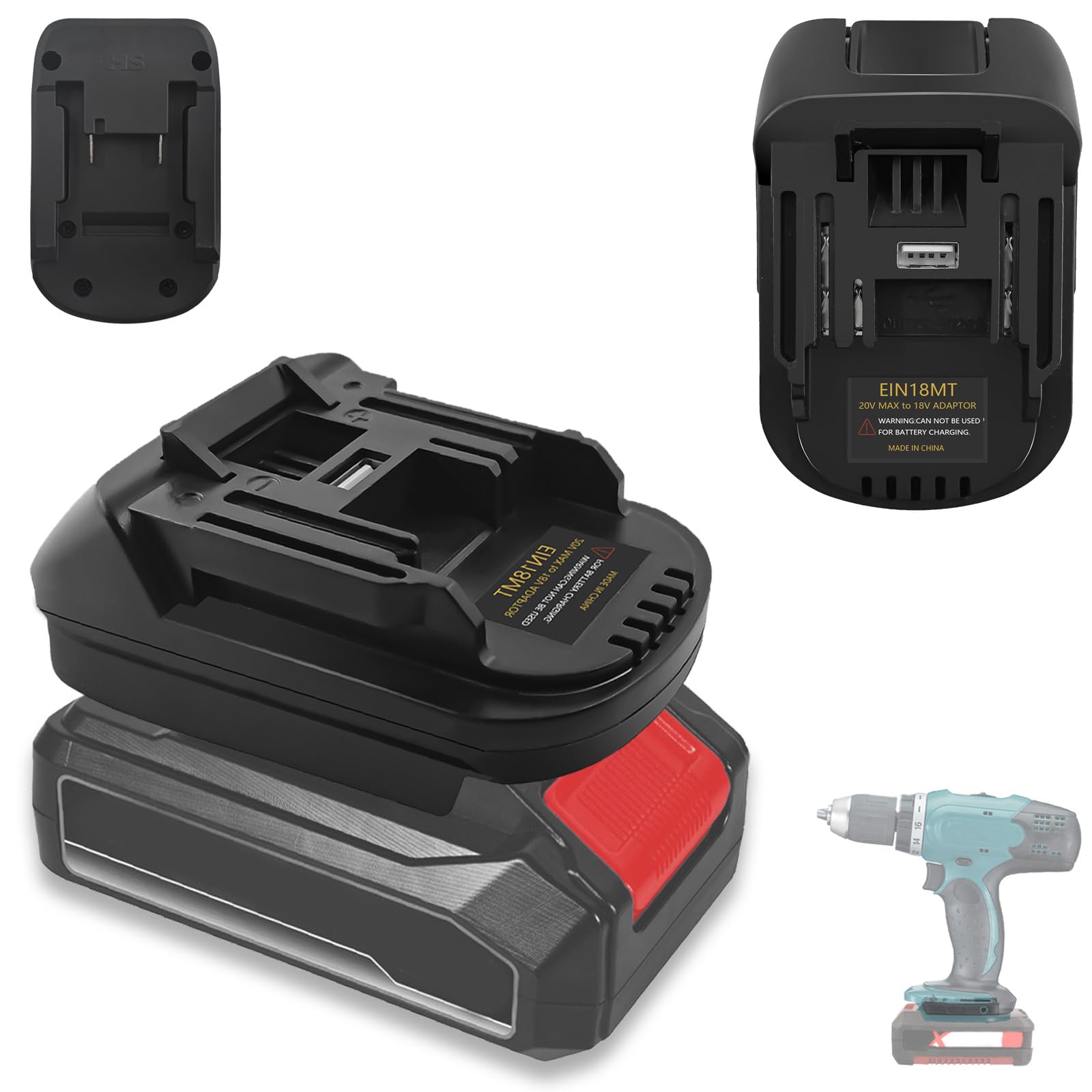 URUN DM18M Battery Adapter for Dewalt 20V, Milwaukee M18 & Makita 18V Cordless Tools with USB Charging & Protection Features — view 24