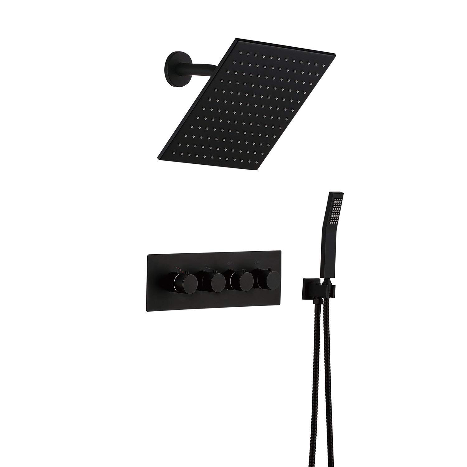 Système de douche noir 10" avec douchette et valve pour salle de bain moderne